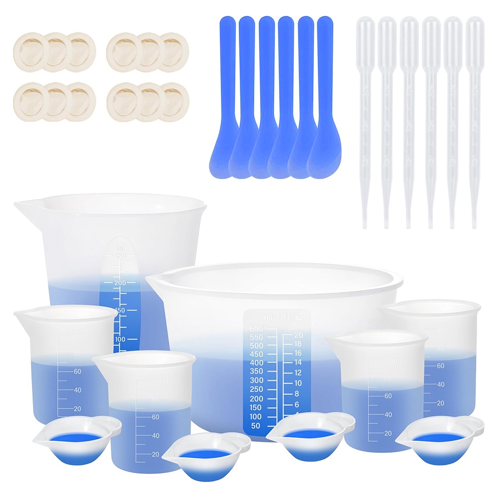 Mixing Cup Silicone - 樹脂用シリコン計量カップ、600ML&250ML+100MLシリコンカップ付き樹脂用品、樹脂混合カップ-A46I