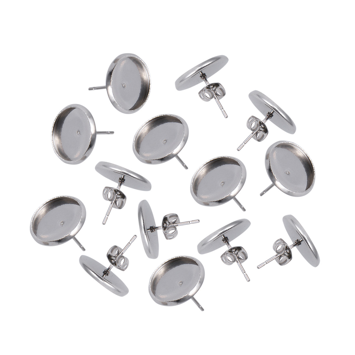 Bezels Set Pendant - 80個入り ステンレス製 イヤリング用ベゼルトレイ、丸型ペンダント台、DIYレジンカボション用、アクセサリー製作材料