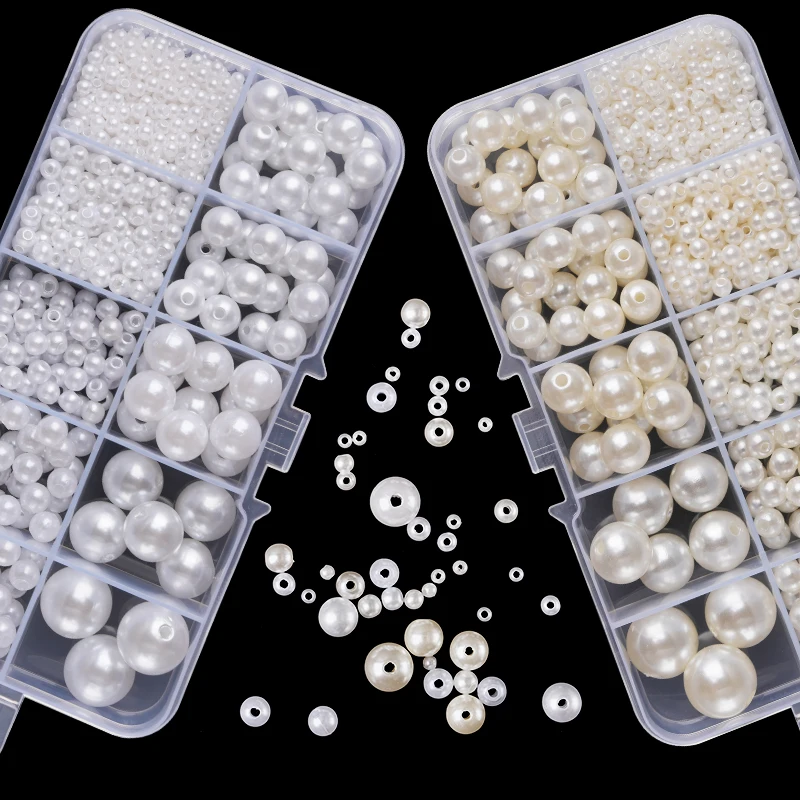 Resin Crafts Diy - 800個入り人工フェイクパール樹脂ビーズキット、丸型パールビーズ、穴あきルーズパール、DIYクラフトネックレスジュエリー用