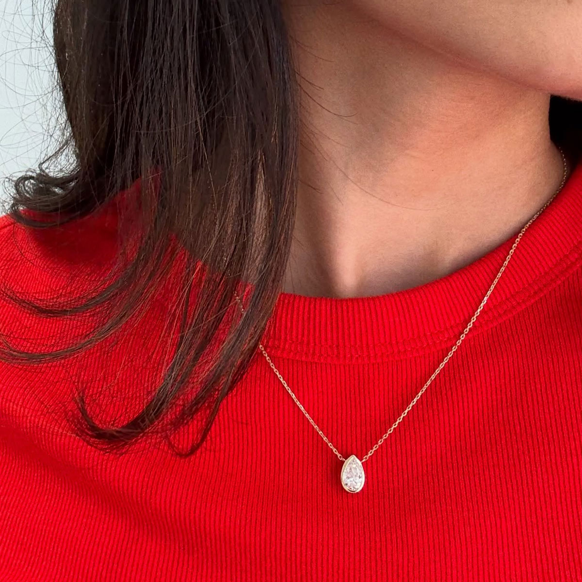 Bezels Set Pendant - 1‑4カラット ペアカット ベゼルセット モアサナイト ソリテア ペンダントネックレス