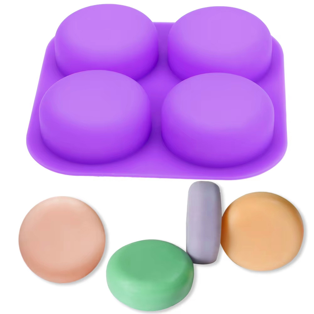 Coaster Mold Round - 1-2個入り 4つの空洞を持つ再利用可能な丸型シリコン石鹸型トレイ DIY手作りクラフト用型 石鹸作りやケーキデコレーションツール用