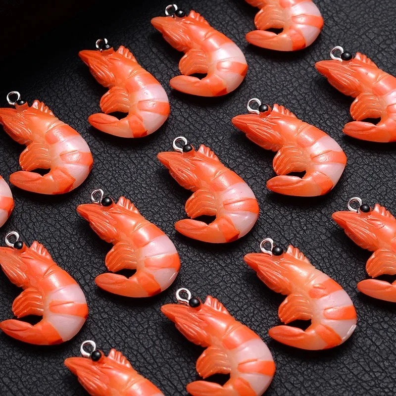 Resin Craft Projects - 10個入り 3Dシミュレートロブスターシュリンプチャーム、アクリル樹脂製カートゥーンシーフードペンダント DIYネックレスジュエリー製作用品