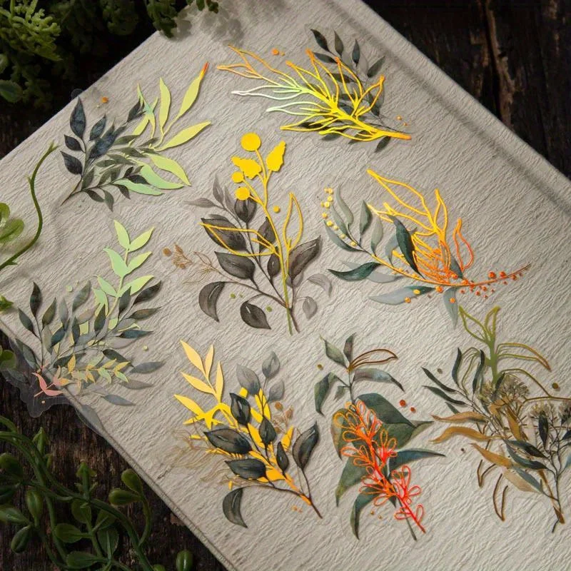 ヴィンテージ風の植物柄ステッカー、金箔加工の花や葉のデカール - Gold Foil Flakes のレビューと価格